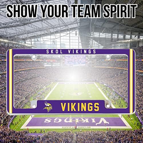 NFL Minnesota Vikings “Skol Vikings” Premium Tam Renkli Uzun Ömürlü Çinko Alaşımı Krom Kaplama Takım plaka çerçevesi-4 Vidalı etiket