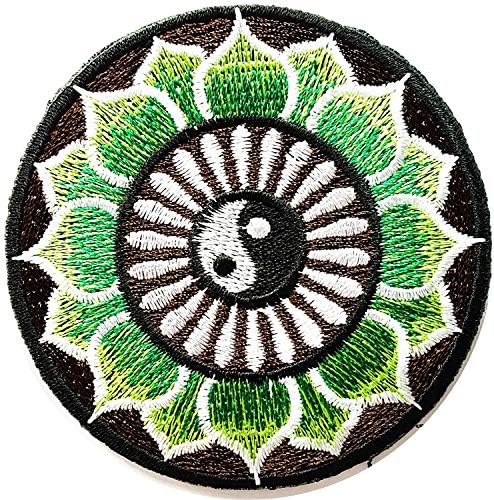 Yeşil Lotus yin yang Spinner Aum om Infinity Hindu Hinduizm Yoga Hint Trans Yaması Kot Pantolonunuzu, Şapkalarınızı, Çantalarınızı,