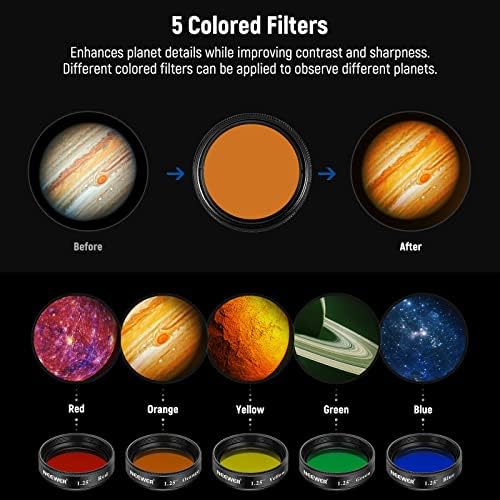 Neewer 1.25 inç Teleskop Ay Filtresi, CPL Filtresi, 5 Renk Filtresi Seti (Kırmızı, Turuncu, Sarı, Yeşil, Mavi), Ay gezegen gözleminde