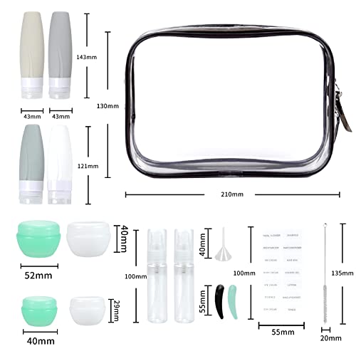 Sylavilla Seyahat Şişeleri Seti 15 Paket Silikon Doldurulabilir Kozmetik Kapları, Seyahat Boyutu 2oz 3oz Şampuan Losyon Krem Vücut