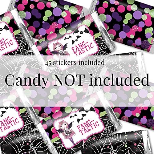 Fang-Tastic Vampir Kız Cadılar Bayramı Doğum Günü Temalı Mini Çikolata Şeker Çubuğu Etiket Sarmalayıcıları, 45 1.4 x 2.6 AmandaCreation
