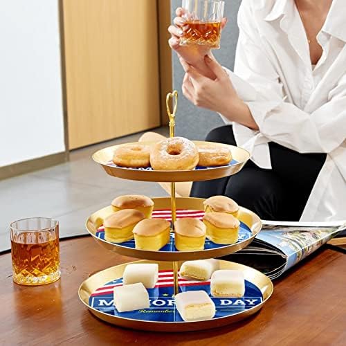 Cupcake Standı Tutucu Plastik Tatlı kek standı Standı 3 Katmanlı Servis Standı Ekran Standı, Anma Günü ABD Bayrağı