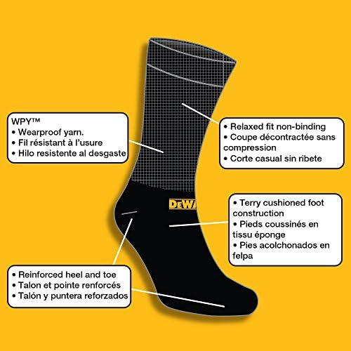 DEWALT Erkek 2'li Paket Yastık Konfor Bağlayıcı Olmayan Temel Pamuklu Mürettebat Çorapları