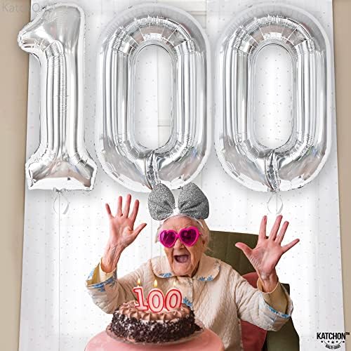Dev Gümüş 100 Balon Numarası-40 inç, Sosyal Medya için 100k Balonlar / Gümüş 100 Doğum Günü Süsleri için 100 Numara Balonlar / Gümüş