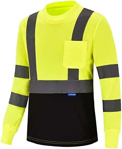 AYKRM Güvenlik T-Shirt Yansıtıcı Yüksek Görünürlük hi vis Uzun Kollu T-Shirt (XS-6XL)