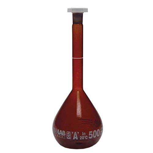 ISOLAB 014.01.025 volumetrik Flask Standart Amber Sınıf A Uygunluk Toplu Sertifikalı Beyaz Ölçek 25 ml NS 10/19 (2'li paket)