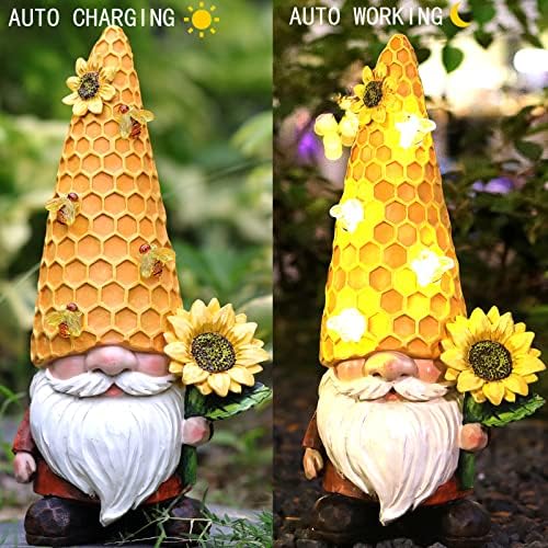 REYISO 12.3 Güneş cüceler Bahçe heykelleri - Reçine Yaz Cüceler Heykelcik Ayçiçeği Dekor ile güneş arı ışıkları-bahçe dekoru-Benzersiz