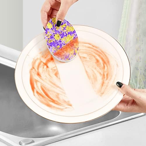Kıgaı 3 ADET Temizleme ovma süngerleri Kokusuz Mutfak Ovma Pedi Bulaşık Yıkamak için Tahta Hamuru Sünger Folyo Dokulu Mor Çiçek