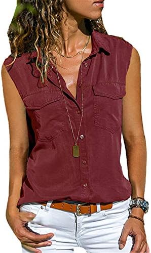 Andongnywell kadın Düz Renk Rahat Yaka Düğmeleri Gömlek Cep Gömlek giyim Yaz Düğmeleri Hırka Bluz