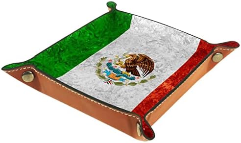 Tacameng Saklama Kutuları Küçük, Meksika bayrağı veya Meksika Vintage, Deri Vale Tepsisi Masaüstü Depolama Organizatör Cüzdan Saatler