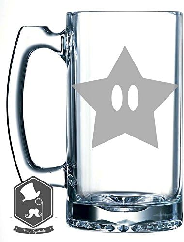 Mario Kardeşler Yıldız Adam Logosu Video Oyunu Inspired 25 OZ El yapımı Kazınmış bira kupası Cam Stein