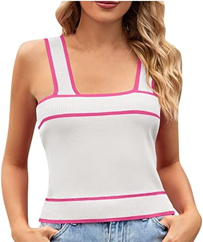 lcepcy Nervürlü Kare Boyun Tank Top Kadınlar için Slim Fit Kolsuz T Shirt 2023 Yaz Moda Renk Bloğu Bluz Tops