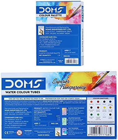 Karton Kutuda DOMS Toksik Olmayan Su Renk Tüpü Seti (12 Çeşitli Ton, 1 Boya Fırçası ve 1 Palet)
