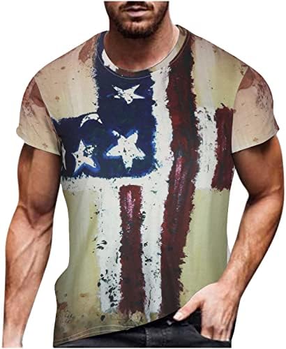 Erkek Amerikan Bayrağı T-Shirt Retro Yaz Kısa Kollu Grafik Baskı Üstleri Serin Kas Egzersiz Tee Vatansever Bluz