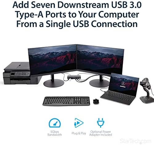 StarTech.com 7 Portlu USB 3.0 Hub – 5 Gbps'ye Kadar – 7 x USB – Masaüstünüz için Evrensel Çok Portlu USB Genişletici-USB Destekli (ST7300USB3B)