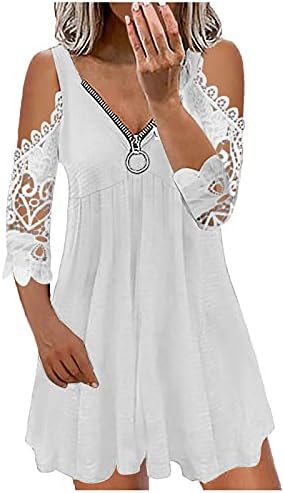 Nyybw Dantel Elbise Kadınlar için, kadın Yaz Rahat V Boyun Mini Elbise Kısa Kollu Parti Sundress Aç Geri Seksi Fermuar Elbise (Beyaz,