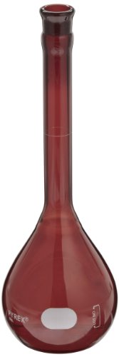 Corning Pyrex Borosilikat Cam Sınıf A Düşük Aktinik Düz Tabanlı Volumetrik Flask Sadece, 250 ml Kapasiteli (12)