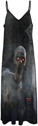 Zombies Uyandırmak kadın Yaz Straplez Elbise Yensiz V Yaka Kolsuz Uzun