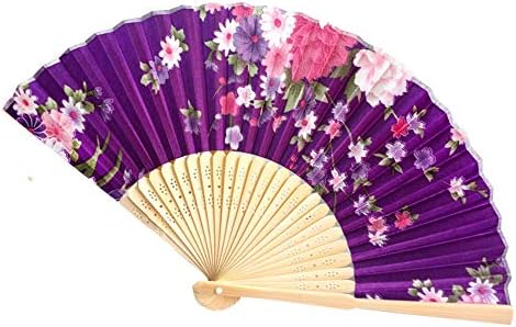 ıCODOD Bayan Saten Fan Vintage Kat Fan Bambu El Düzenlenen Çiçek Bambu Fan Çin Dans Partisi Cep Hediyeler Oryantal El Yapımı DIY Duvar