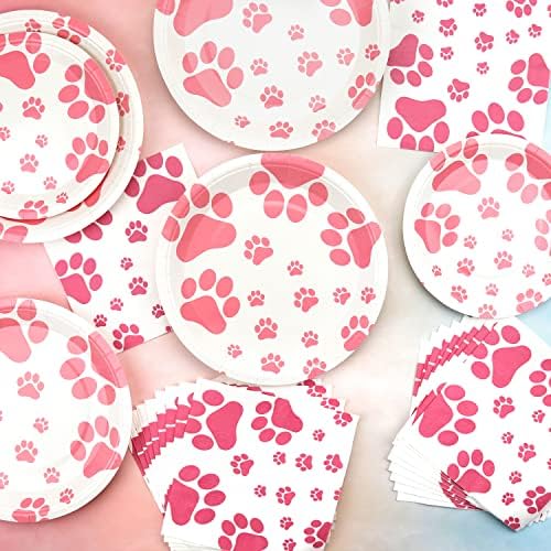 LSJDEER 120 PCS Köpek Parti Malzemeleri - Köpek Doğum Günü Pençe Baskılar Parti Malzemeleri için Kız dahil Pembe Pawty Köpek 9 inç