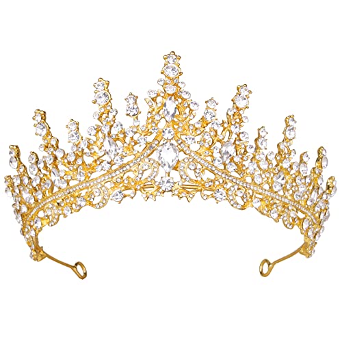 Vofler Altın Tiara Kadınlar için, prenses Taç - Kraliyet Barok Ortaçağ Rönesans Kristal Kafa Bandı Kraliçe Gelin Çiçek Kız Düğün Doğum