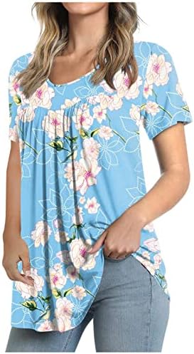 Bayan Yaz Tunik Üstleri Çizgili Baskı Ekip Boyun T Shirt Tee Üst Flowy Kısa Kollu Casual Gömlek Bluzlar Kadınlar için