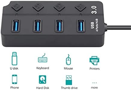 SXDS USB 3.0 Hub Splitter 4 Port Yüksek Hızlı Bireysel On/Off Anahtarı AC Güç Adaptörü Dizüstü PC için