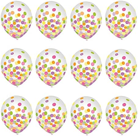 Lateks konfeti Balonları-Neon Nokta Konfeti ile Şeffaf Balon Süslemeleri, 12 Boyut (12 Adet)
