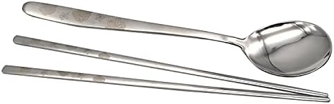 SUPİA Kore Geleneksel Çatal Bıçak Takımı Paslanmaz Çelik Kaşık ve Yemek Çubukları Seti Sofra Uzun el, Yeniden Kullanılabilir (Gümüş