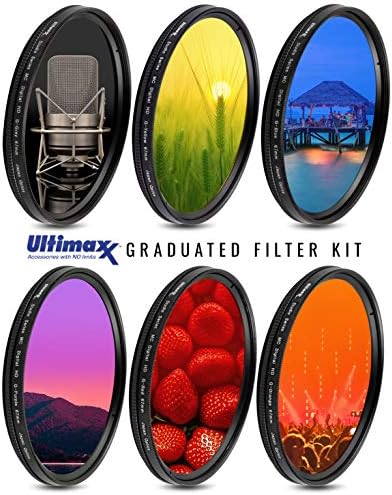 77MM Ultimaxx Profesyonel Altı parçalı kademeli renk Filtresi kiti (Turuncu, Sarı, Mavi, Mor, Kırmızı, Gri) 77MM filtre ipliği ve koruyucu