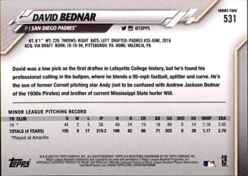 2020 Topps 531 David Bednar RC Çaylak San Diego Padres MLB Beyzbol Ticaret Kartı