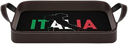 Italia Bayrağı Harita Deri Dekoratif Tepsi Kişiselleştirilmiş Servis Tepsisi Depolama Organizatör Kolları ile Ev Otel için
