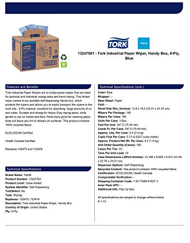 Tork Endüstriyel Kağıt Silecek Mavi, Kullanışlı Kutu W7 4 Katlı, 1 x 180 Fit, 13247501