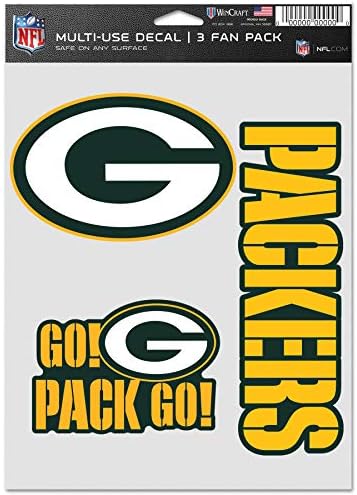 WinCraft NFL Green Bay Packers Çıkartması Çok Kullanımlı Fan 3 Paket, Takım Renkleri, Bir Boyut