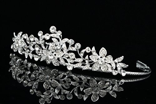 SAMKY Çiçek Yaprak Gelin Düğün Tiara Taç - Temizle Kristaller Altın Kaplama T656