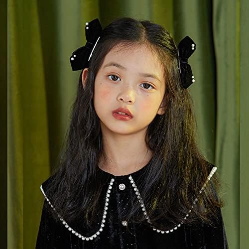 BYBYCD Sevimli Azınlık Tatlı Çocuk Düz Renk İnci Yay Saç Tokası Kore saç tokası Kadife Yan Klip Kızlar saç aksesuarları (Şarap kırmızı)