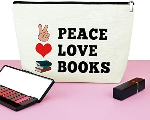 Kitap Severler Makyaj Çantası Barış Aşk Kitapları Seyahat Kozmetik Çantası Kadınlar için Komik Okuma Sevgilisi Hediyeler Kütüphaneciler