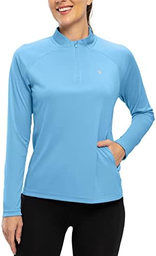 YSENTO kadın Güneş Gömlek Yürüyüş Gömlek Uzun Kollu 1/4 Zip UPF 50 Golf Polo Gömlek Tops Fermuar Cep