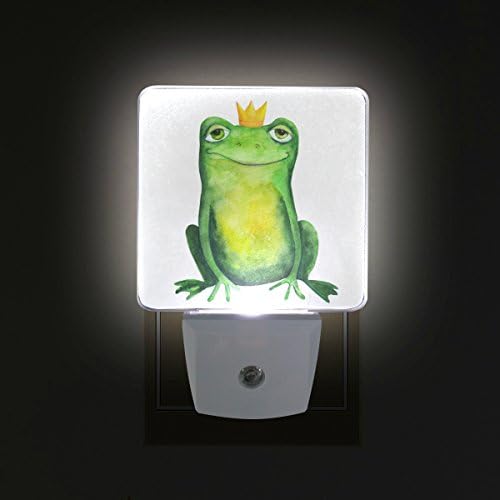 Naanle 2 Set Sevimli Yeşil Karikatür Kurbağa Taç Otomatik Sensör LED Şafak Vakti Gece lamba fişi Kapalı Yetişkinler için